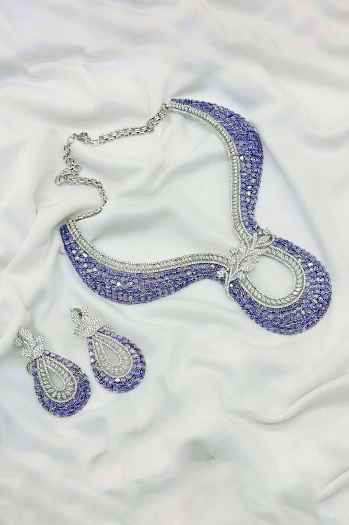 kavipushp AD Purple Stone Choker Necklace Set 