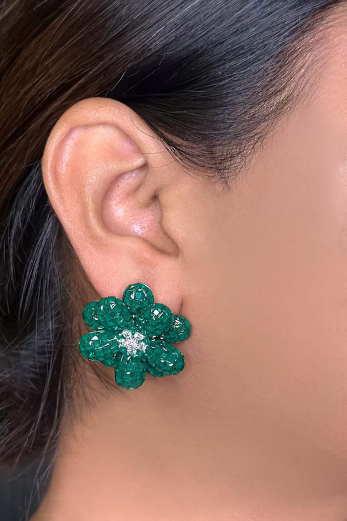 kavipushp Diamond-Studded Emerald Drop Earrings 