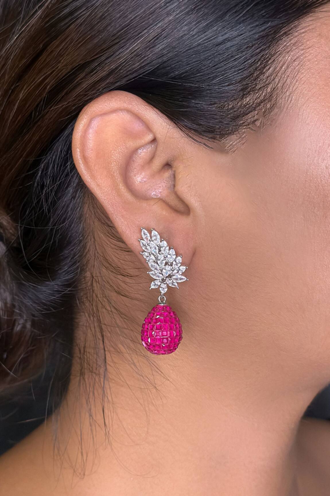 kavipushp Emerald Red Drop Earring Set 