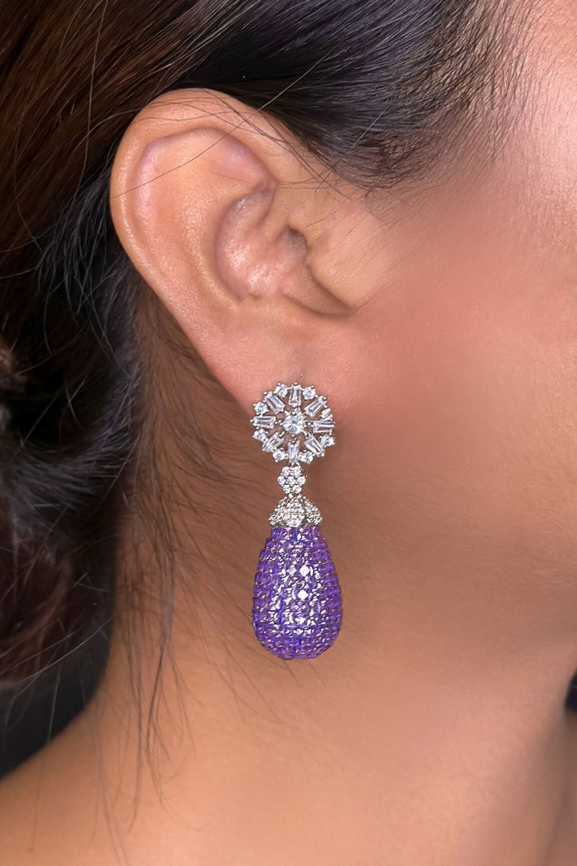kavipushp Emerald Purple Drop Earring Set 