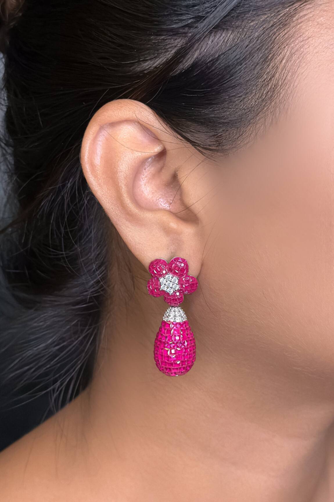 kavipushp Emerald Pink Drop Earrings Set 