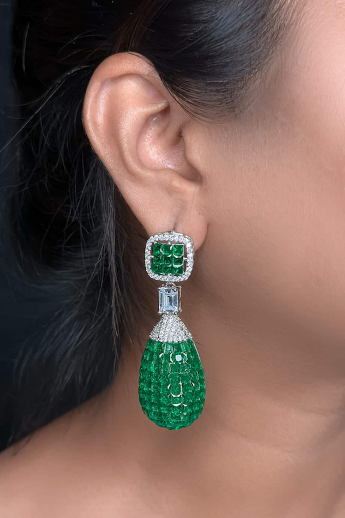 kavipushp Green & Silver Stud Earrings 