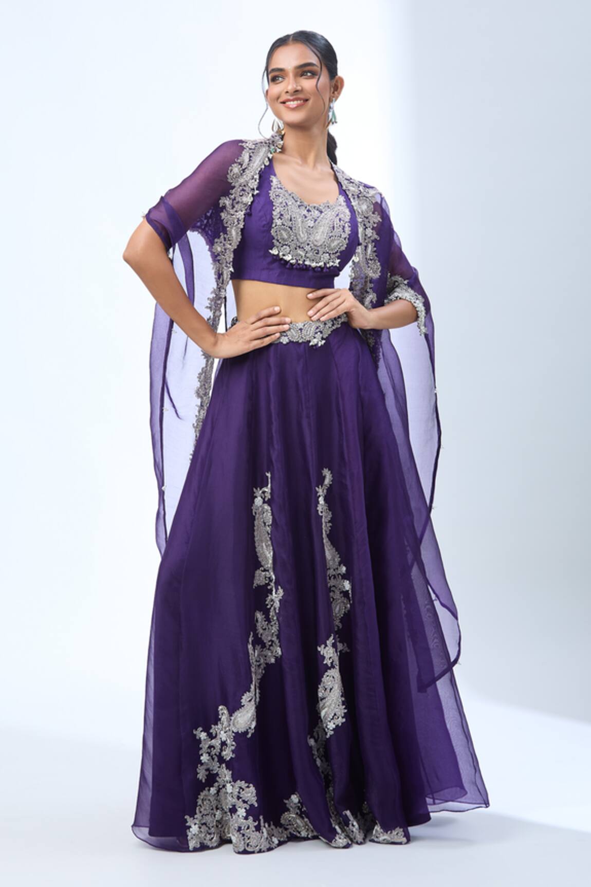 Prisho Paisley Motif Embroidered Cape Set 