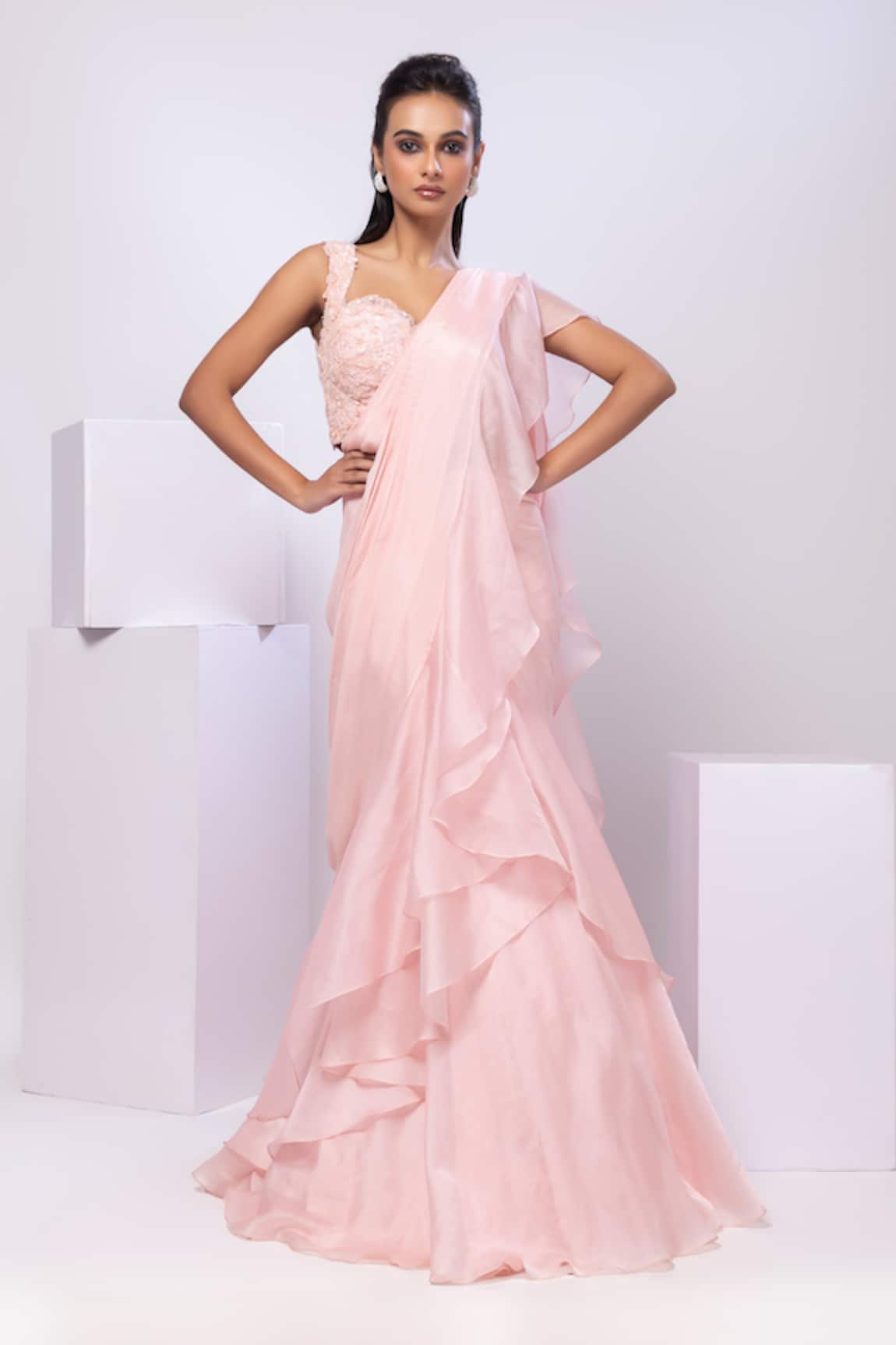 Smriti By Anju Agarwal Nova Pink Pre-Draped Saree Set 