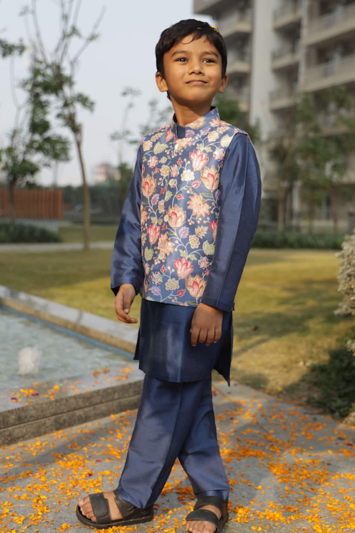 Taber Tikri Floral Printed Nehru Jacket Set 