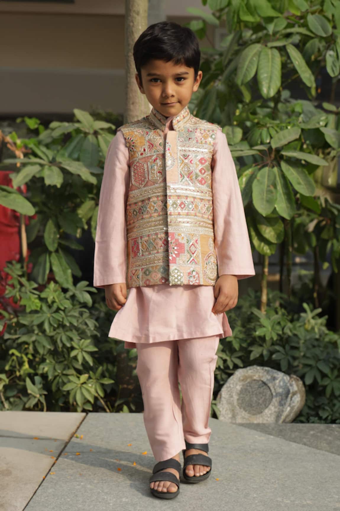 Taber Tikri Pink Cotton Silk Kurta Set With Jacket 