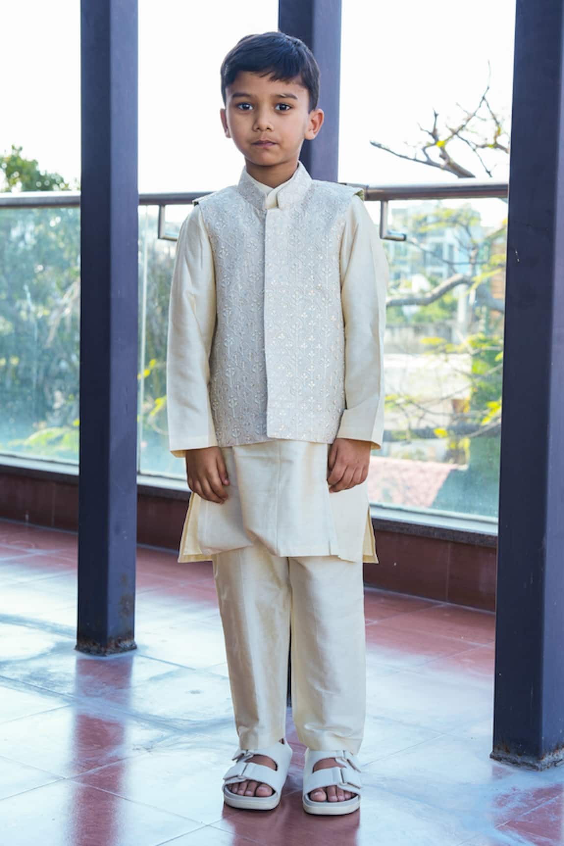 Taber Tikri Beige Kids Kurta Set  