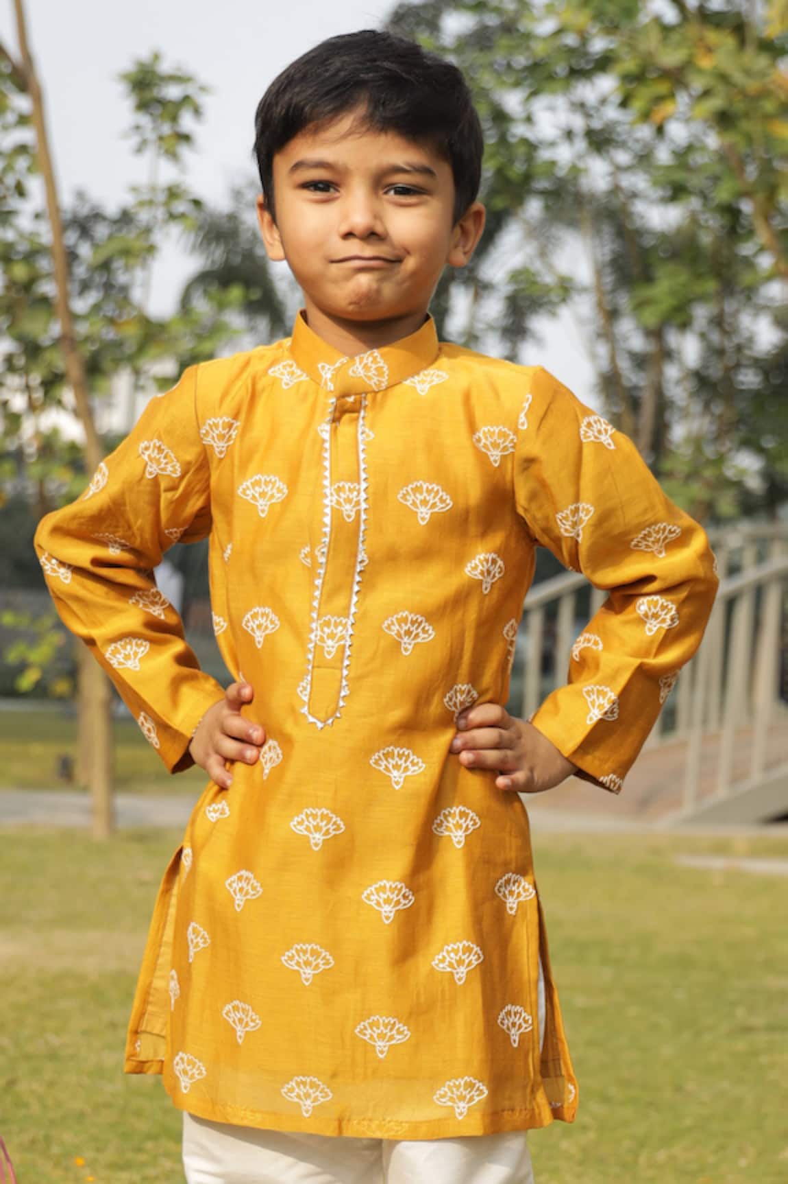 Taber Tikri Floral Print Yellow Kurta Set 