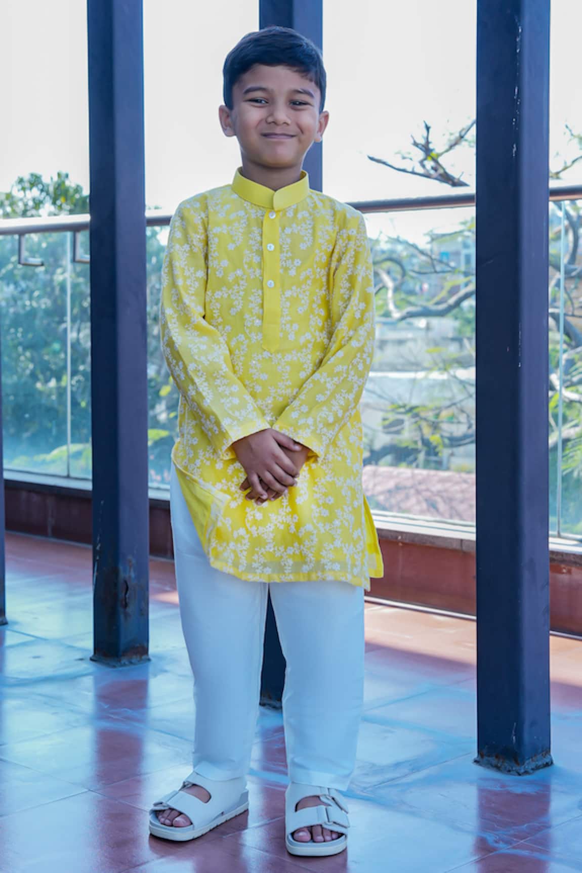 Taber Tikri Floral Print Yellow Kurta Set 