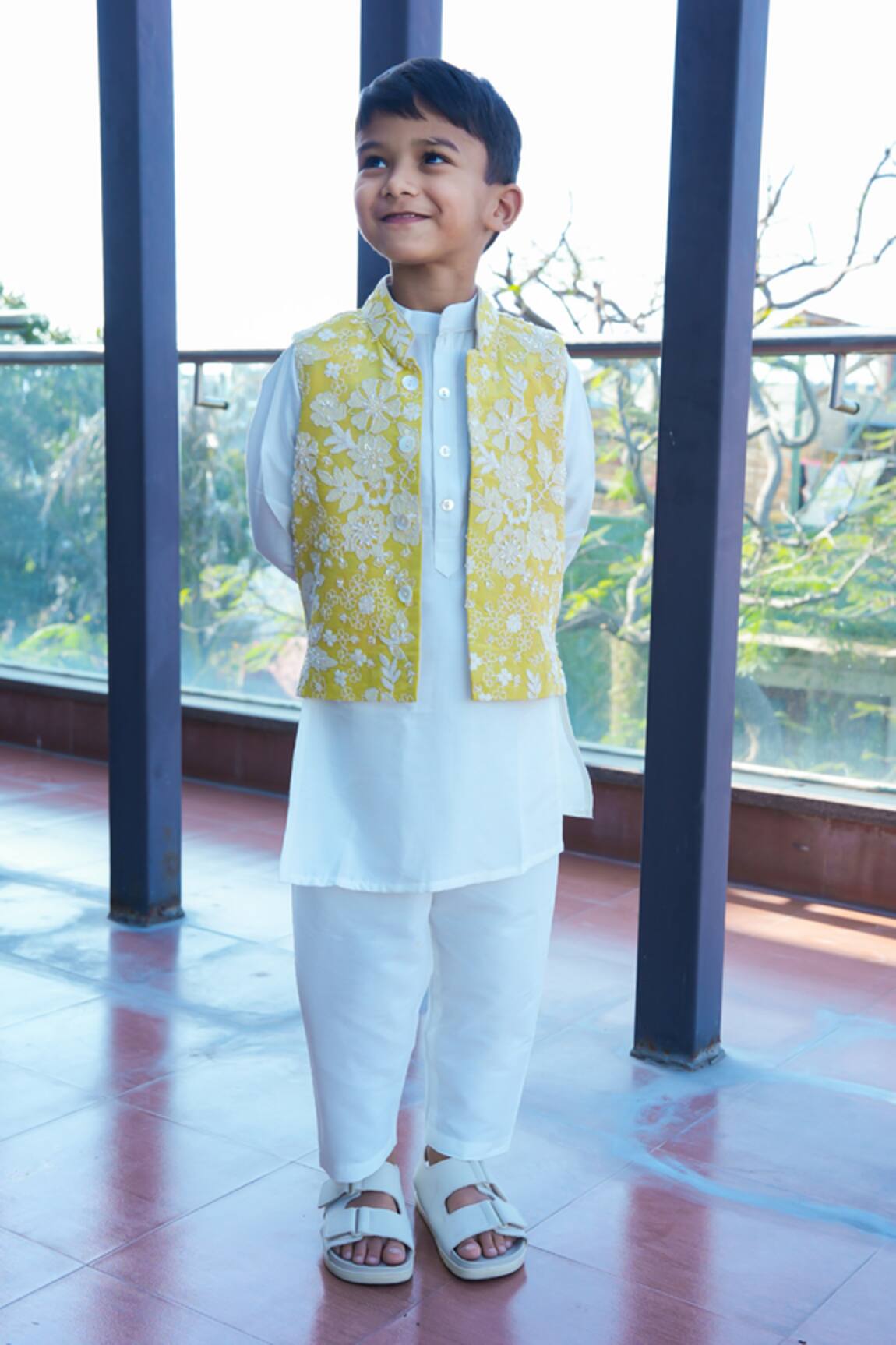 Taber Tikri Yellow Embroidered Nehru Jacket Set  