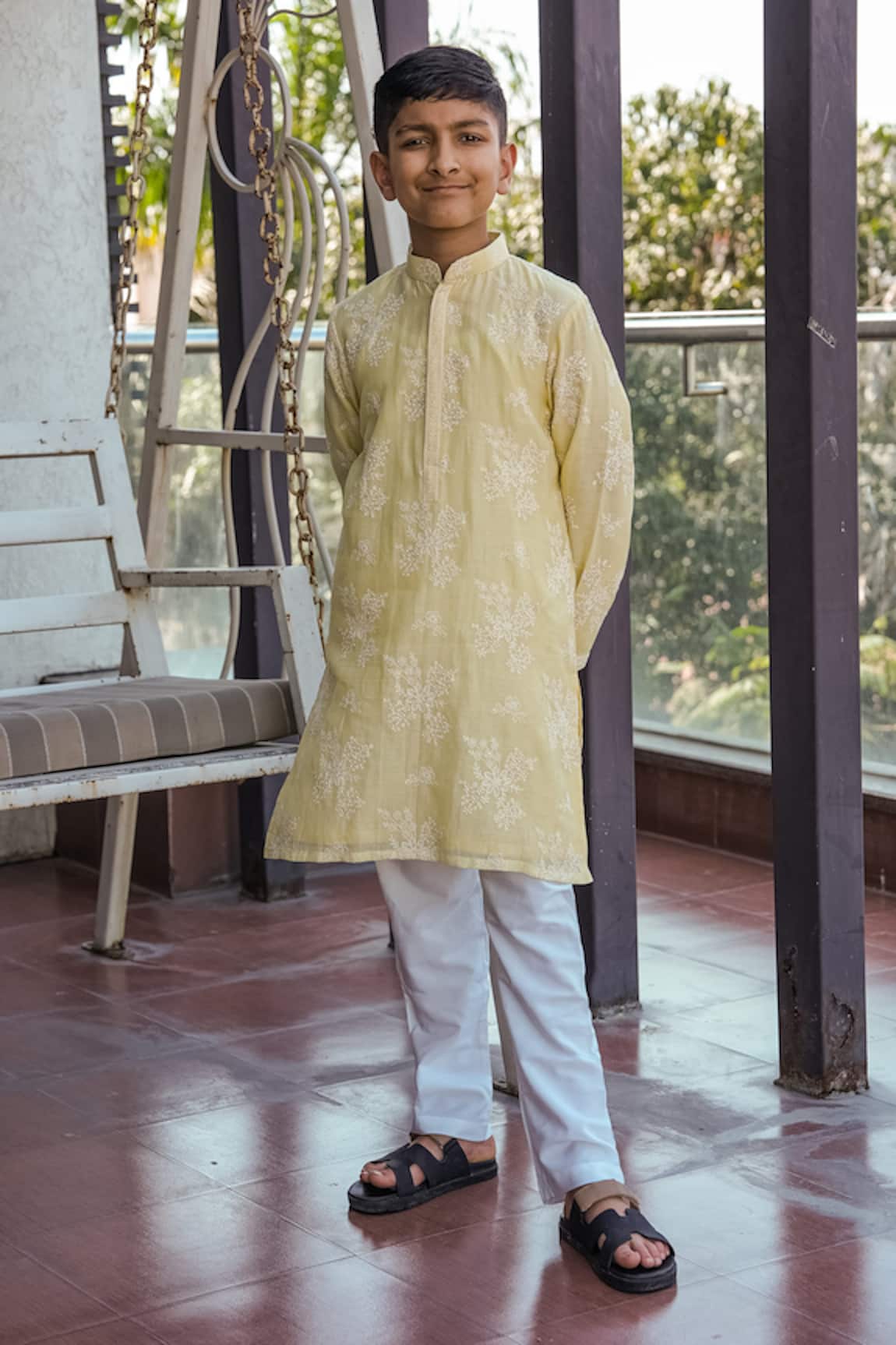 Taber Tikri Floral Print Yellow Kurta Set 