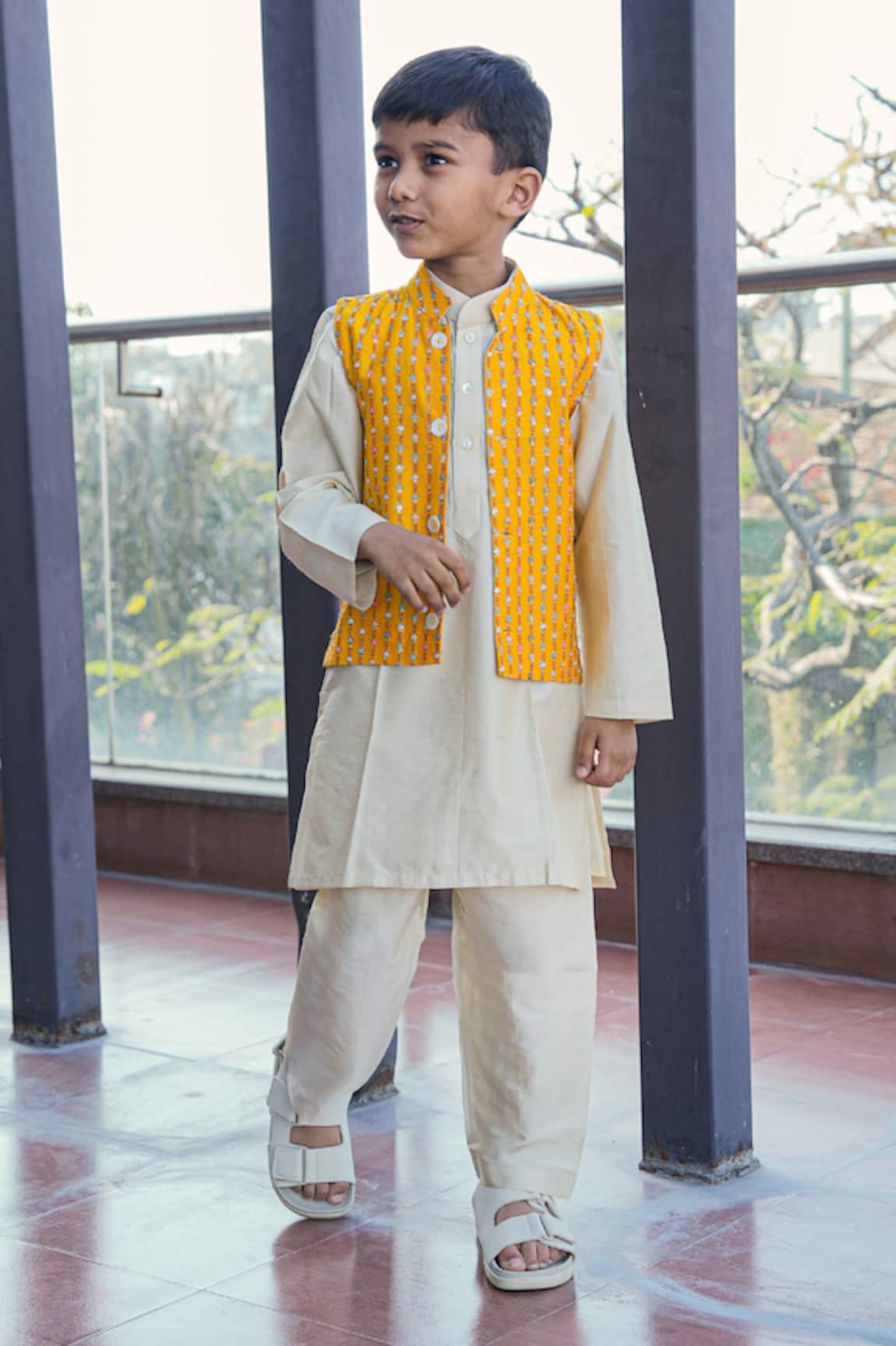 Taber Tikri Yellow Straight Line Kurta Set 
