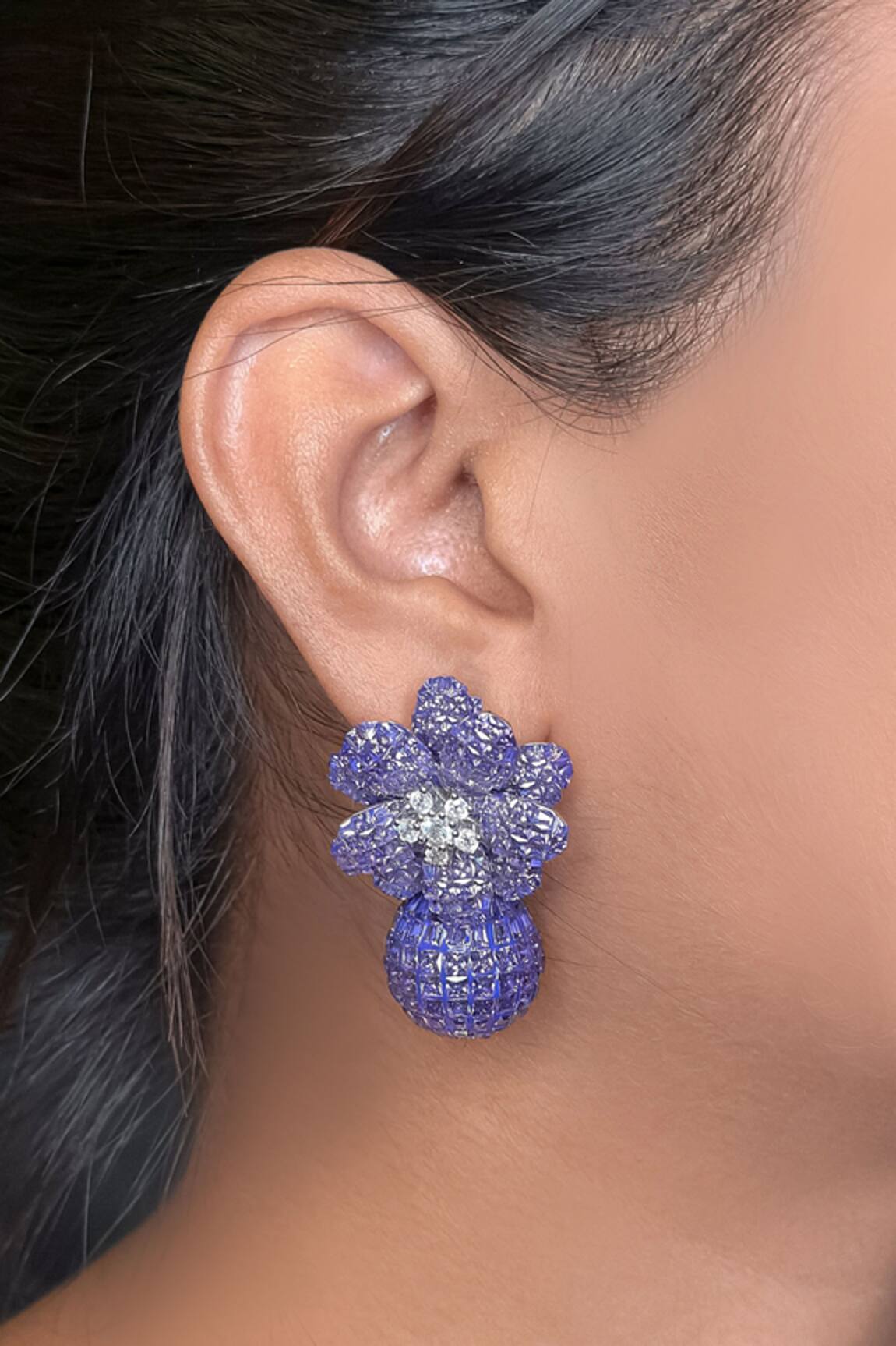 kavipushp Emerald White Stone Drop Earring Set 