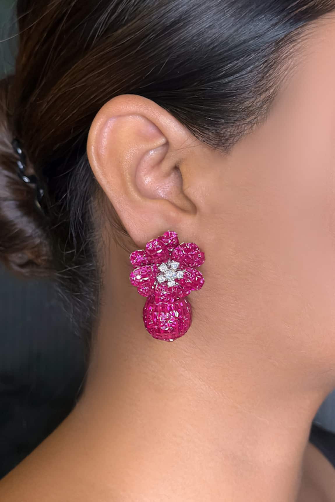 kavipushp Emerald White Stone Pink Drop Earrings 