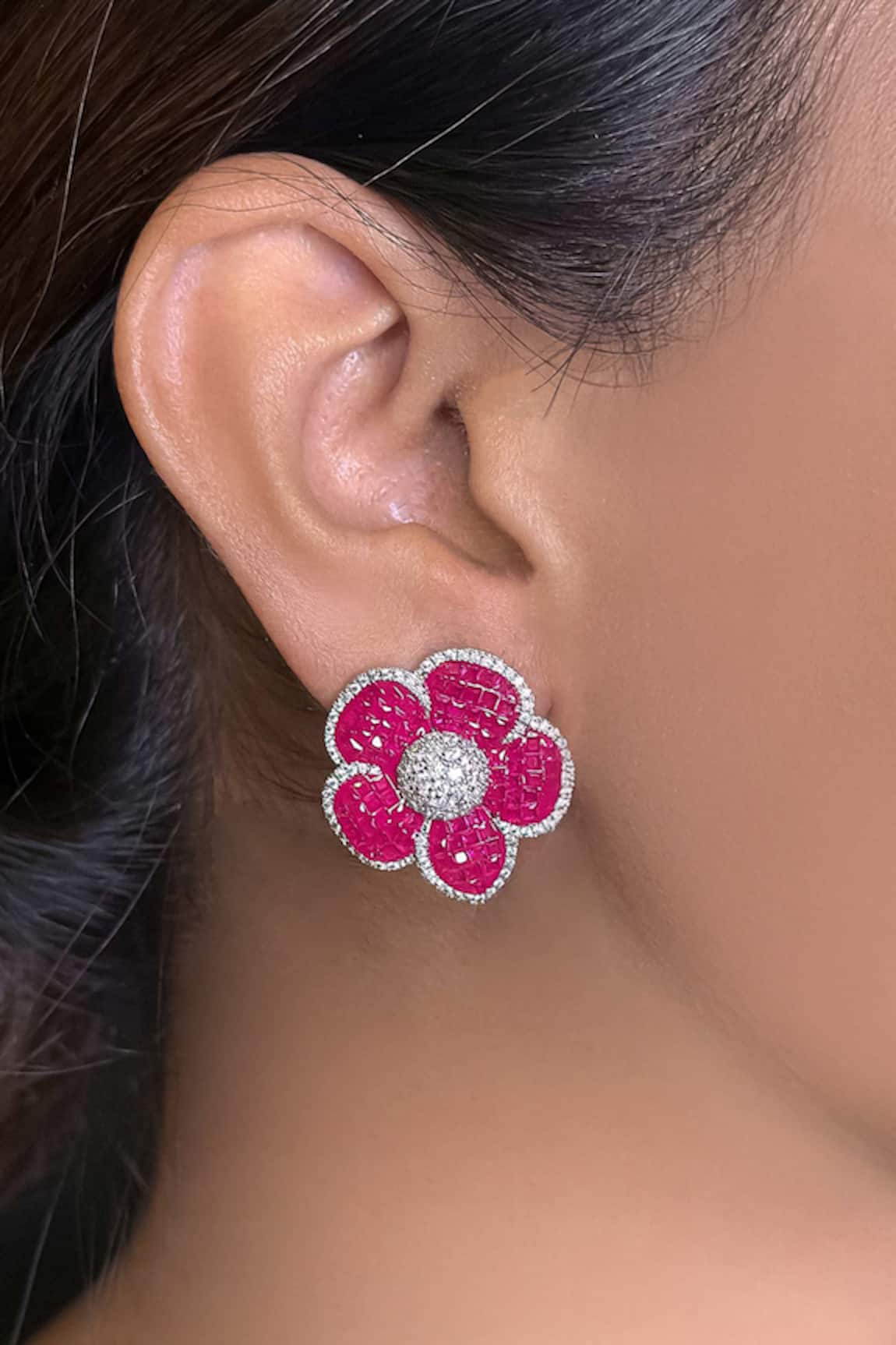 kavipushp Elegant Pink & Silver Stud Earrings 