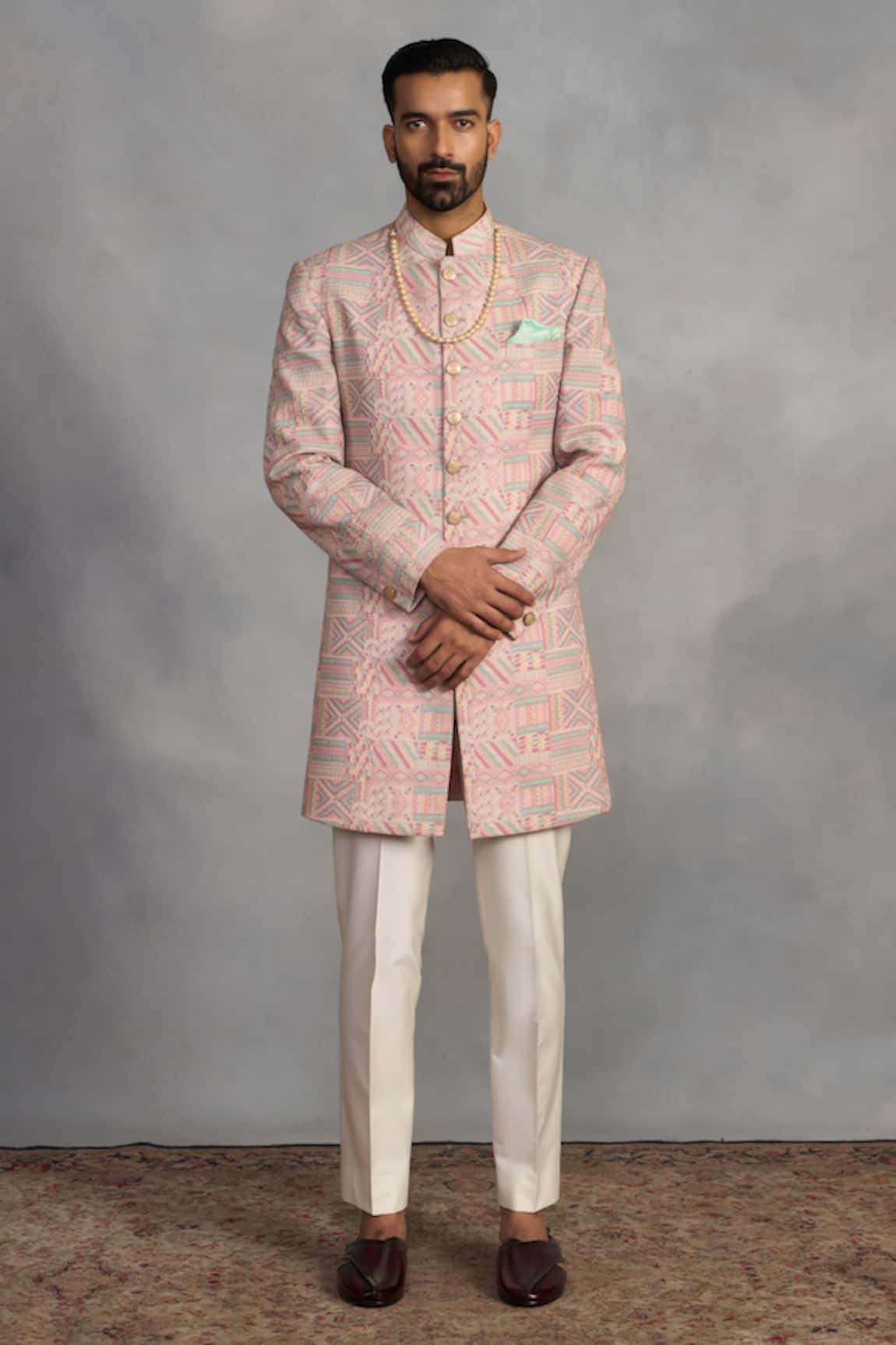 Gargee Designers Peach Designer Indowestern Sherwani Set 