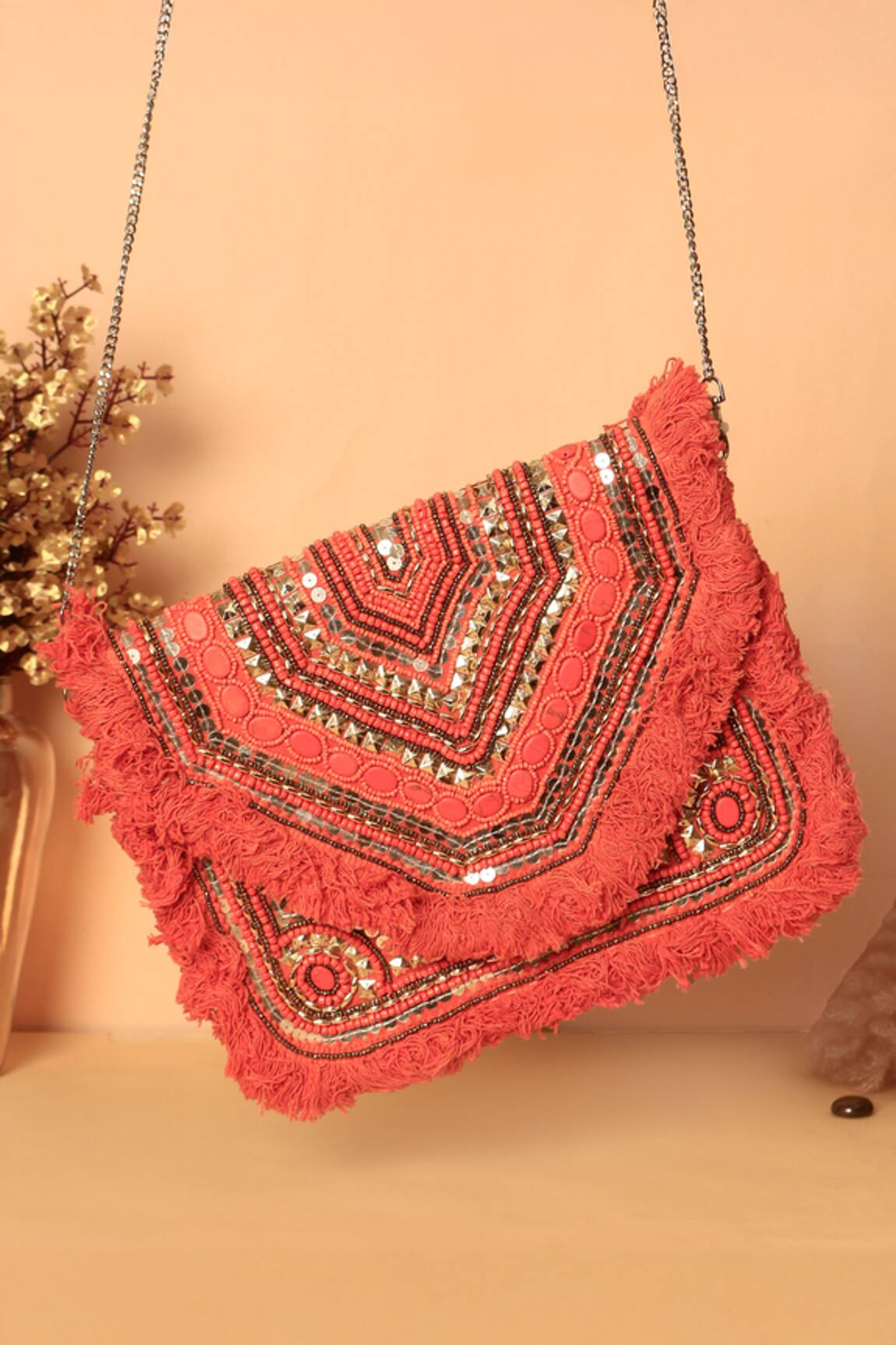 Samyukta Singhania Red Silk Designer Handbag 