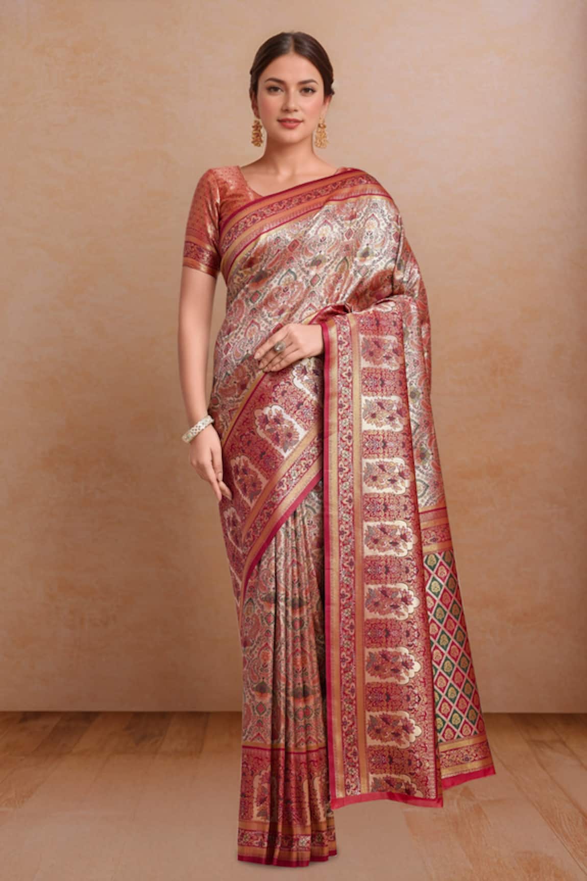 Samyukta Singhania Woven Zari Maroon Silk Saree Set 