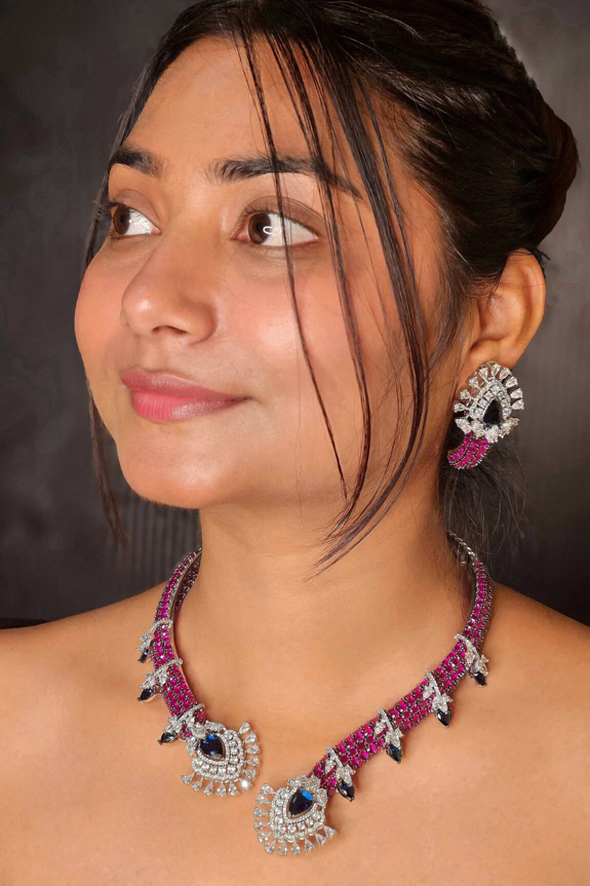 kavipushp Royal Sapphire Bliss Dual Tone Necklace Set 