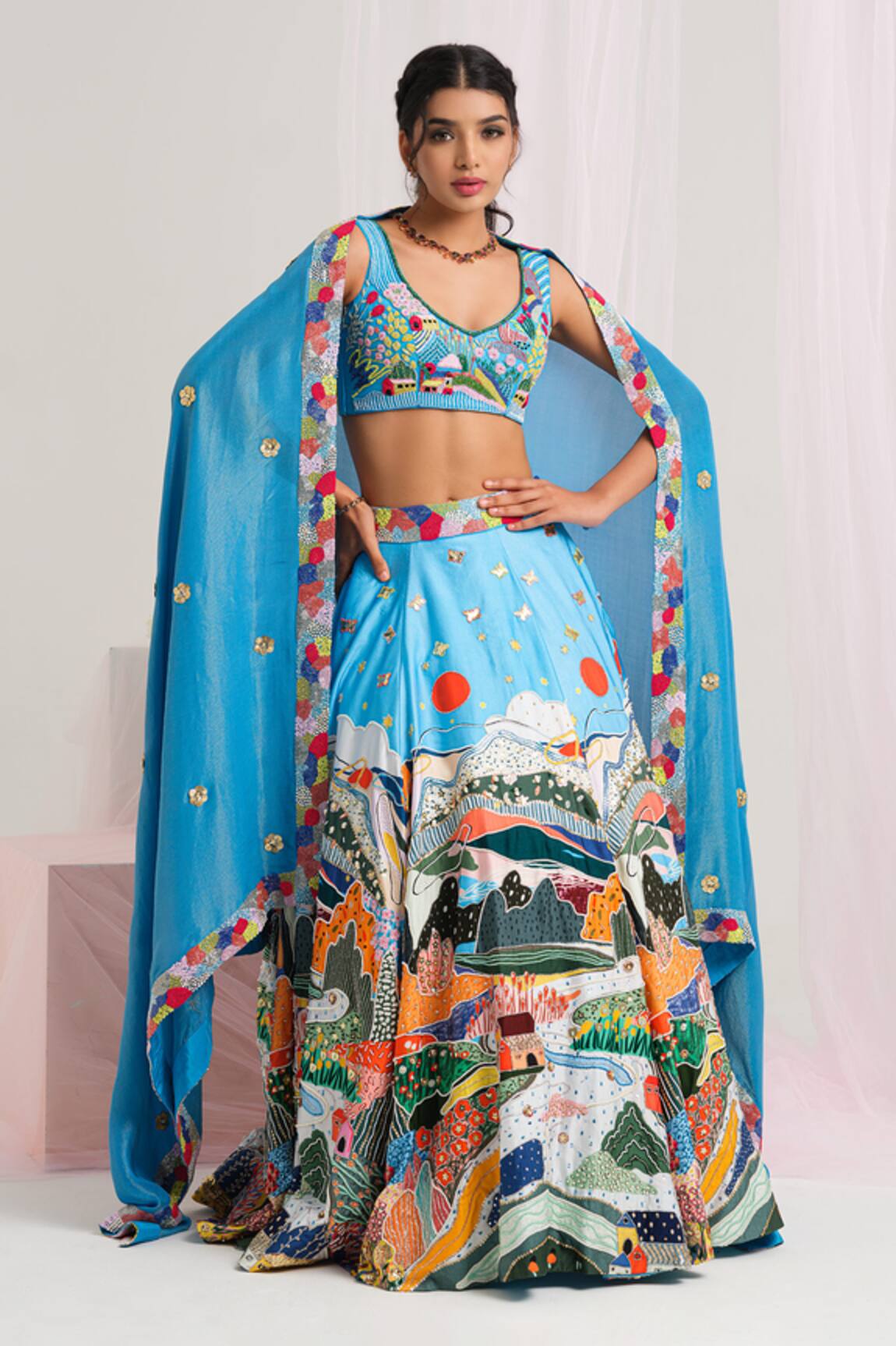 House Of Akshata Multi Color Embroidered Lehenga Set