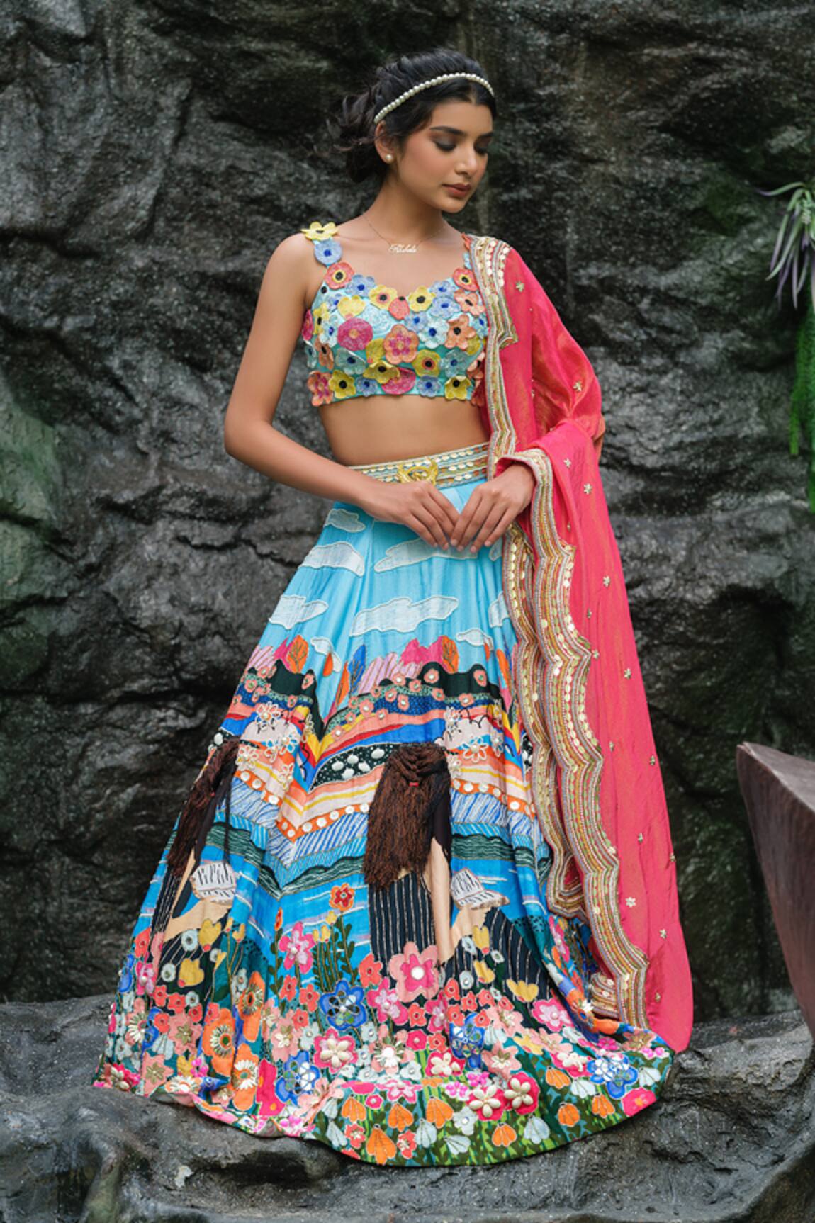 House Of Akshata Cyan Blue Storyland Lehenga Set