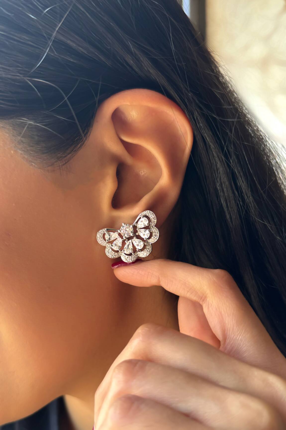 Prata Fleuris Half Embellished Studs
