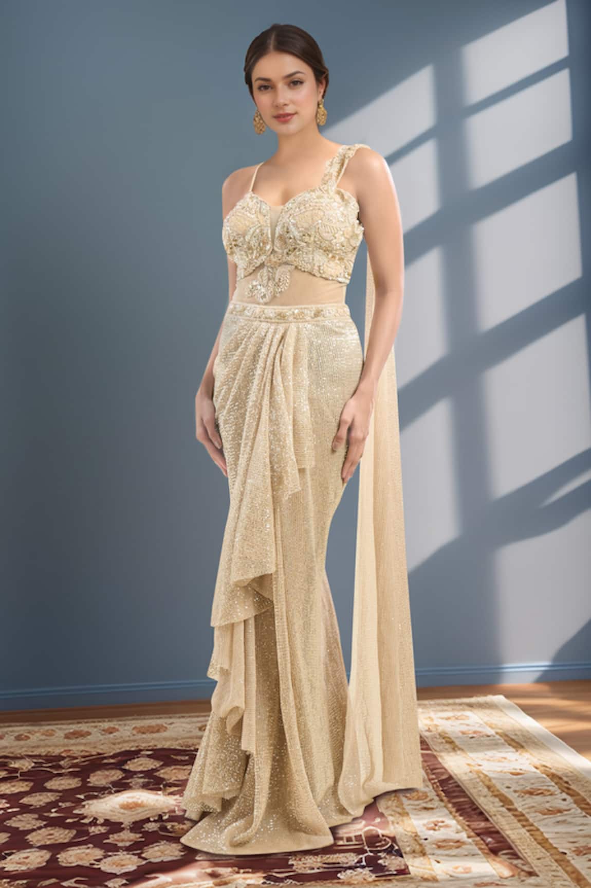 Samyukta Singhania Sequin Embroidered Saree Gown 