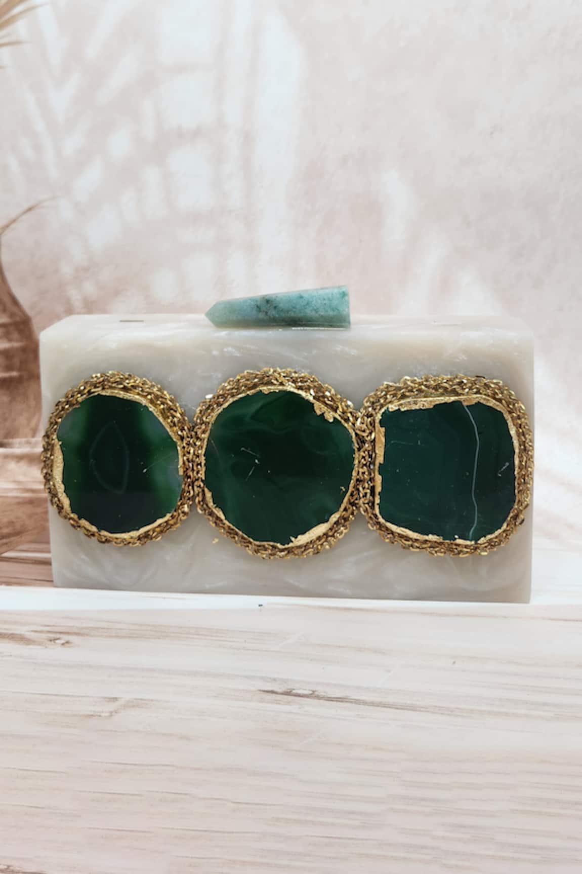 Adwita Bags & Jewels Three Agate Embellished Clutch Bag