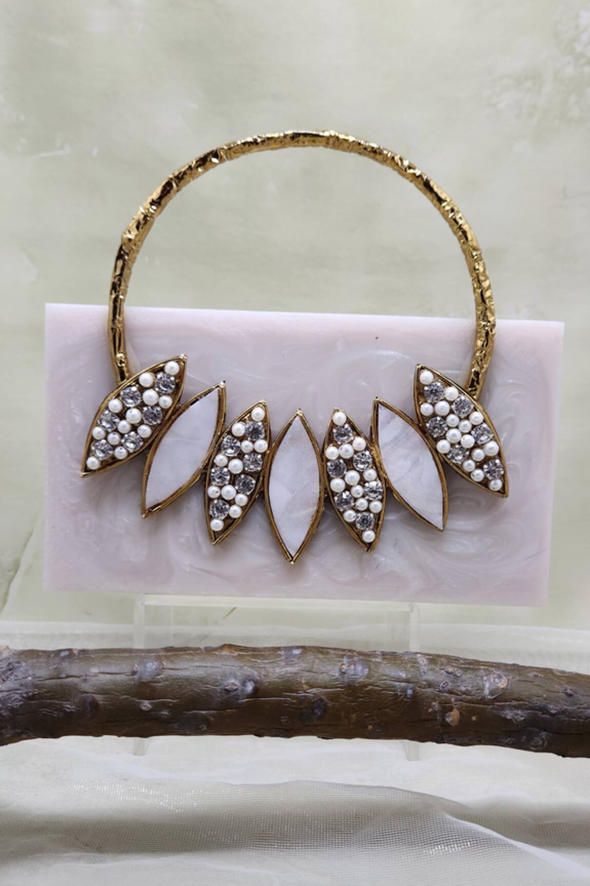 Adwita Bags & Jewels Athena Mother Of Pearl Embellished Clutch