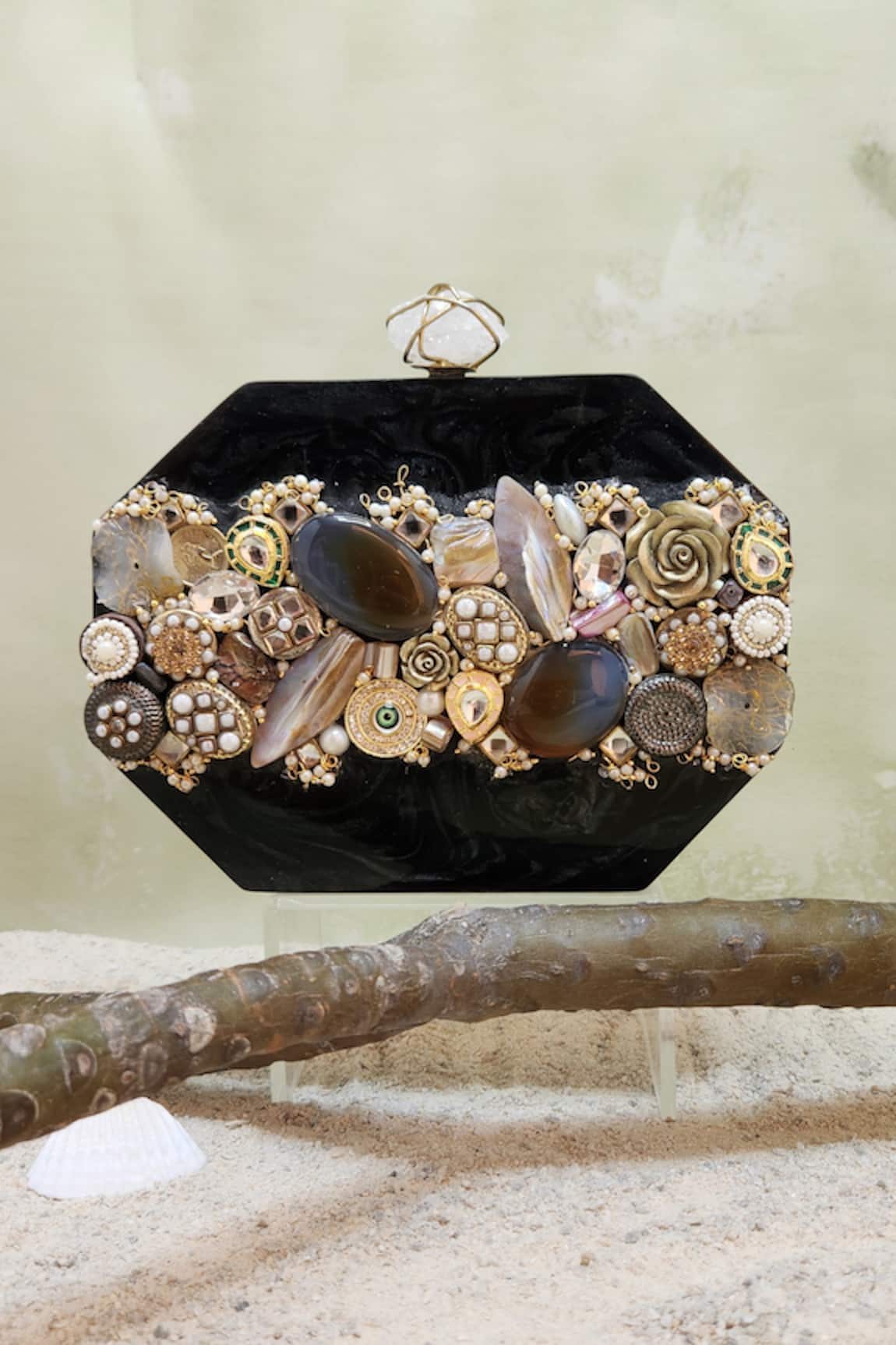 ADWITA BAGS & JEWELS Meena Mosaic Stone Embellished Clutch 