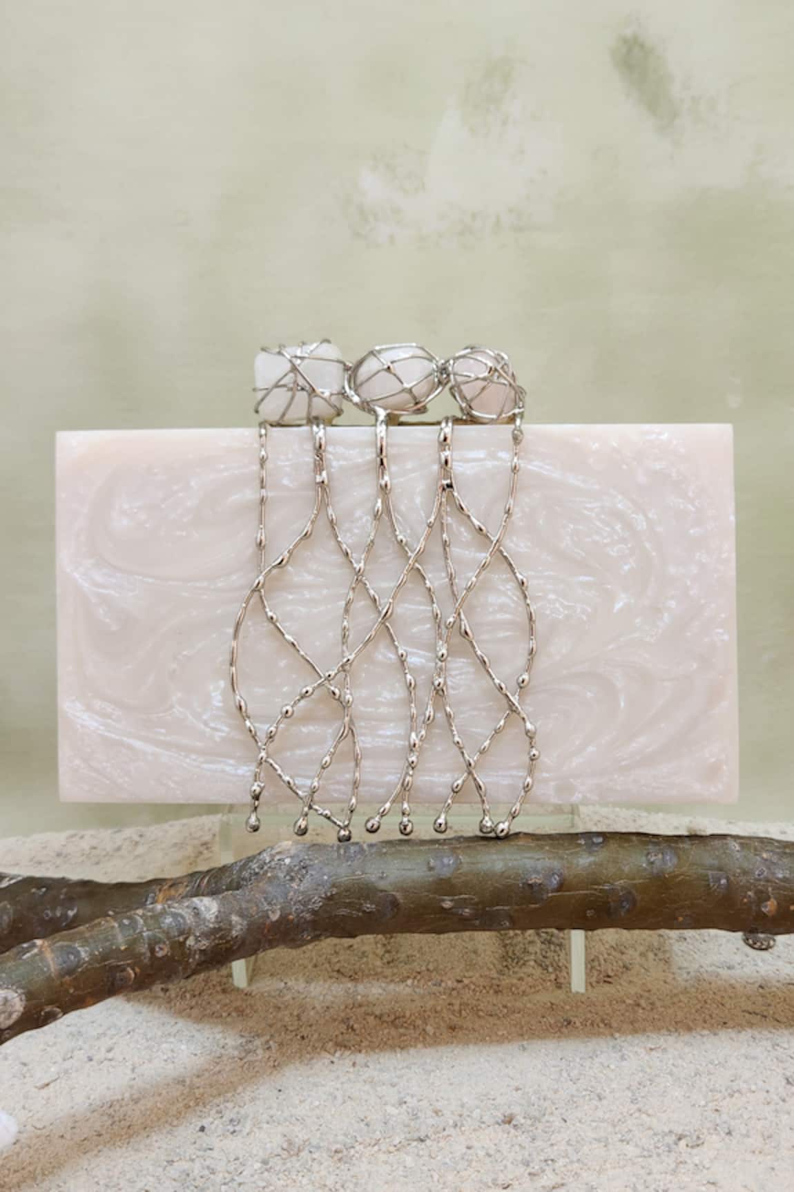 Adwita Bags & Jewels Stone & Brass Jaal Embellished Clutch