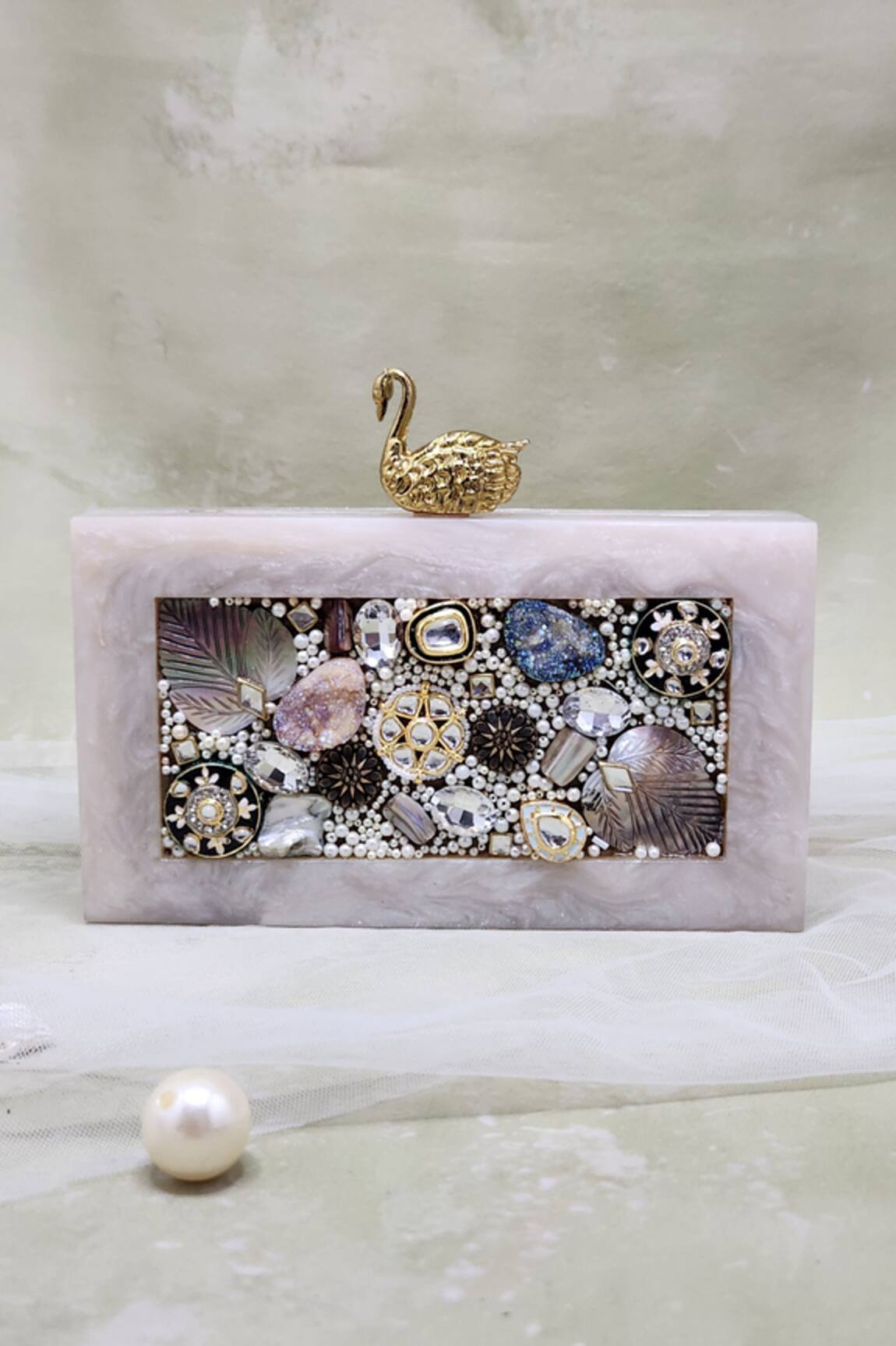 Adwita Bags & Jewels Swan Mosaic Embellished Bag