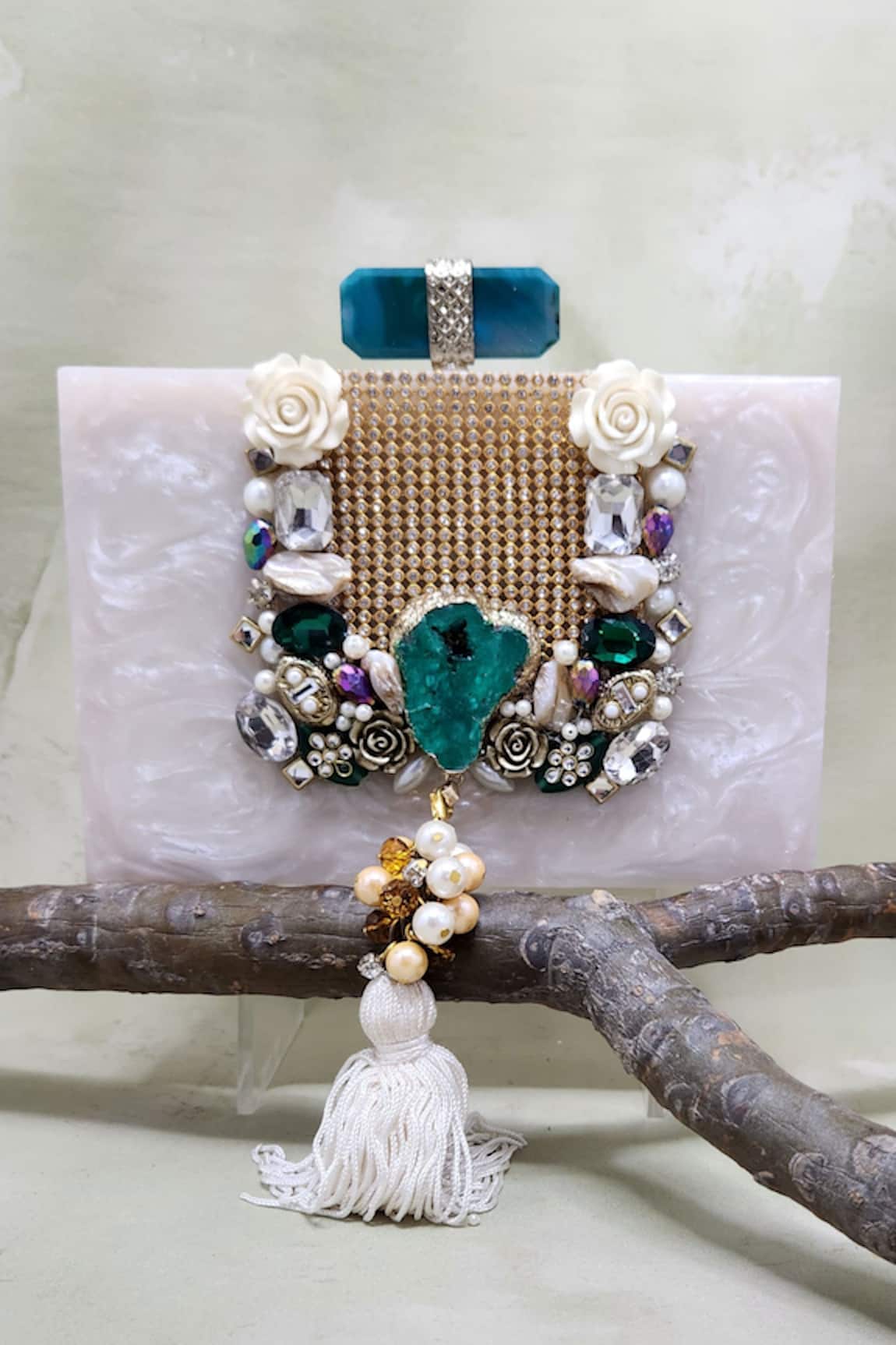 Adwita Bags & Jewels Maharani Resin Stone Embellished Clutch Bag