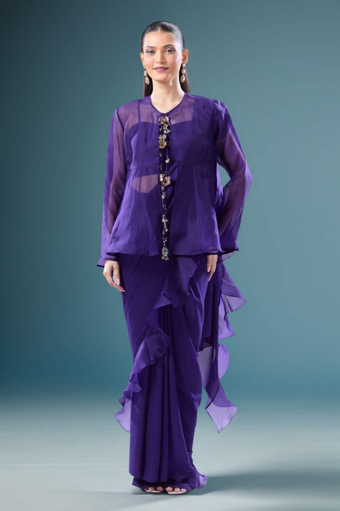 Ridhi Mehra Ruffle Hem Saree Blouse Set 