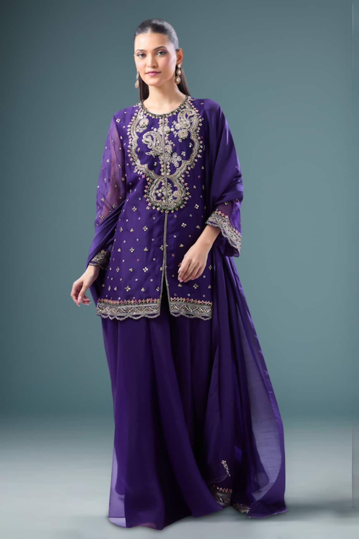 Ridhi Mehra Floral Embroidered Kurta Sharara Set 