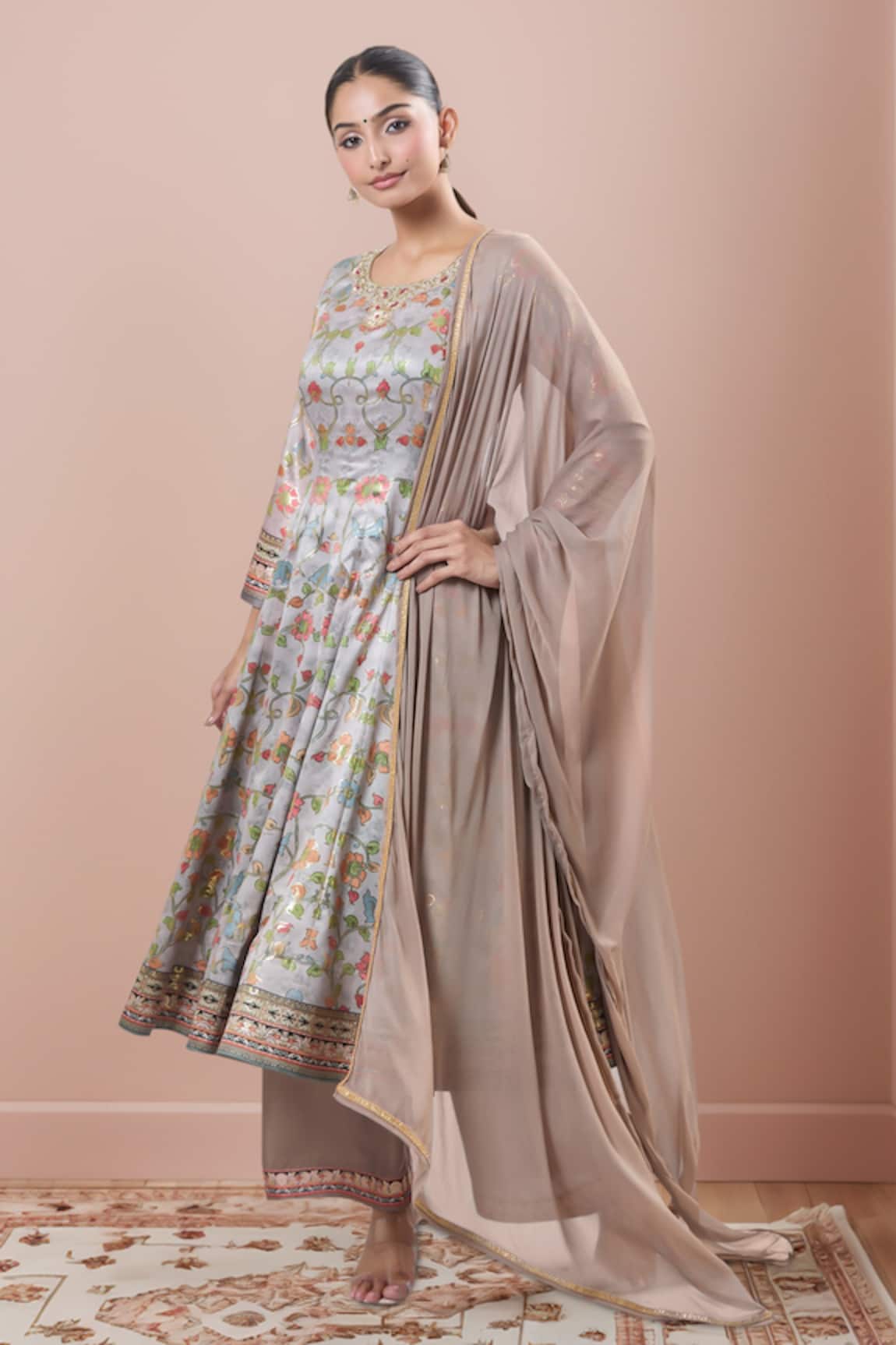 Samyukta Singhania Floral Foil Anarkali Kurta Set 