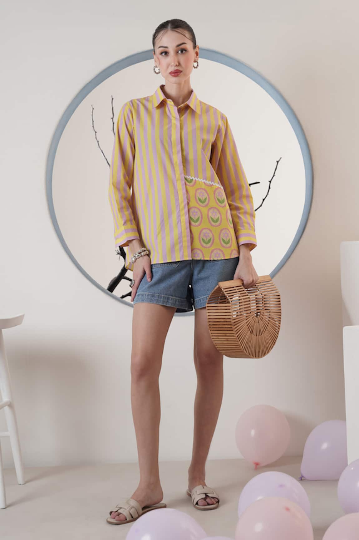 Surabhi Arya Yellow Striped Poplin Shirt 