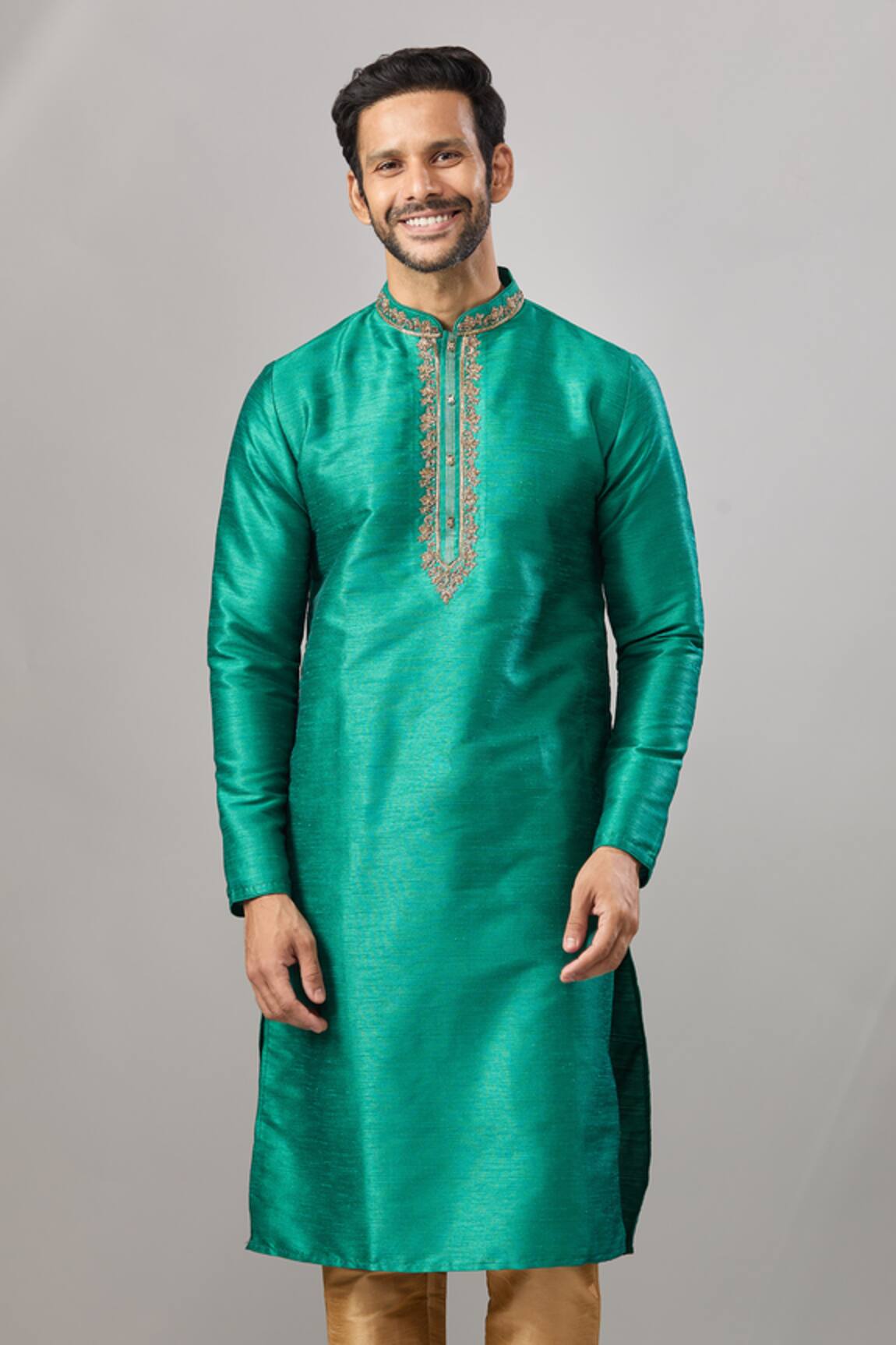 Arihant Rai Sinha Teal Green Banarasi Art Silk Kurta 