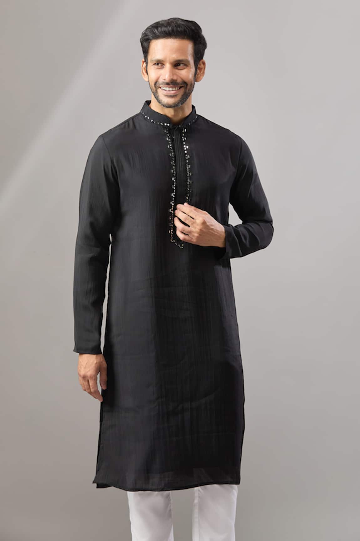 Arihant Rai Sinha Black Plain Banarasi Art Silk Kurta 