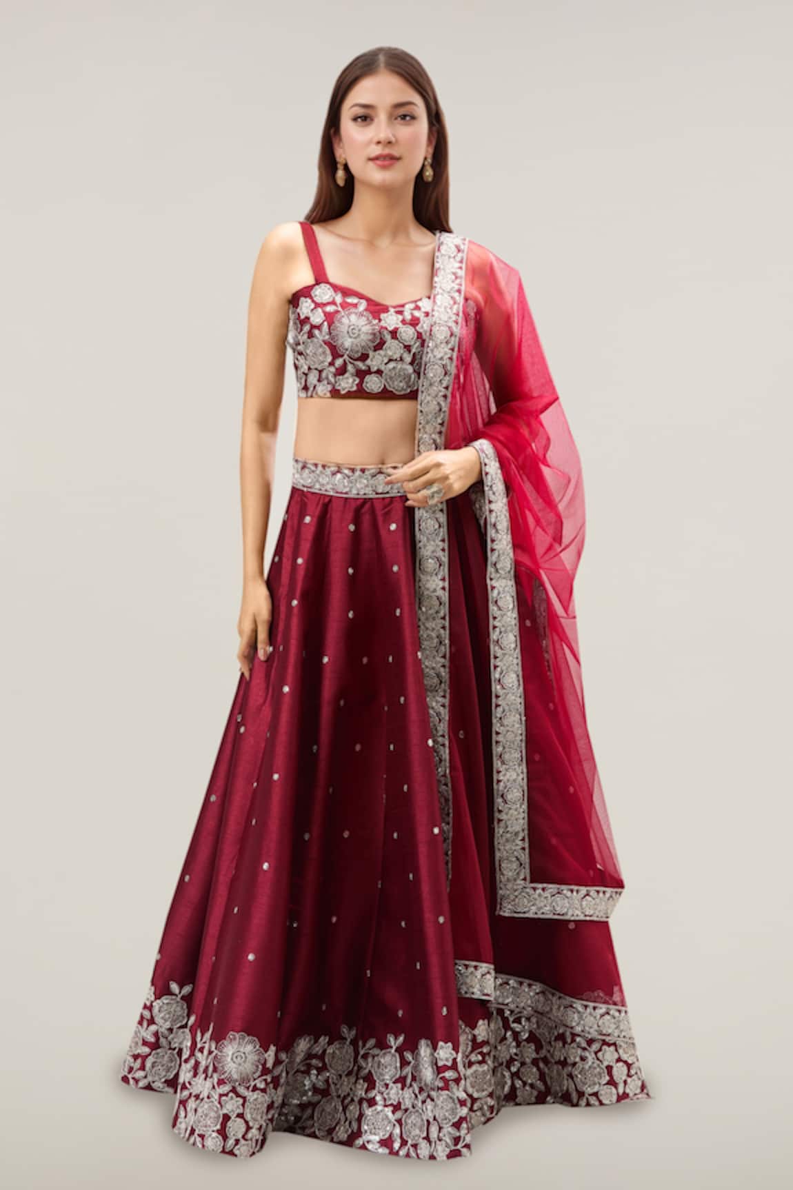 Samyukta Singhania Embroidered Maroon Lehenga Set 