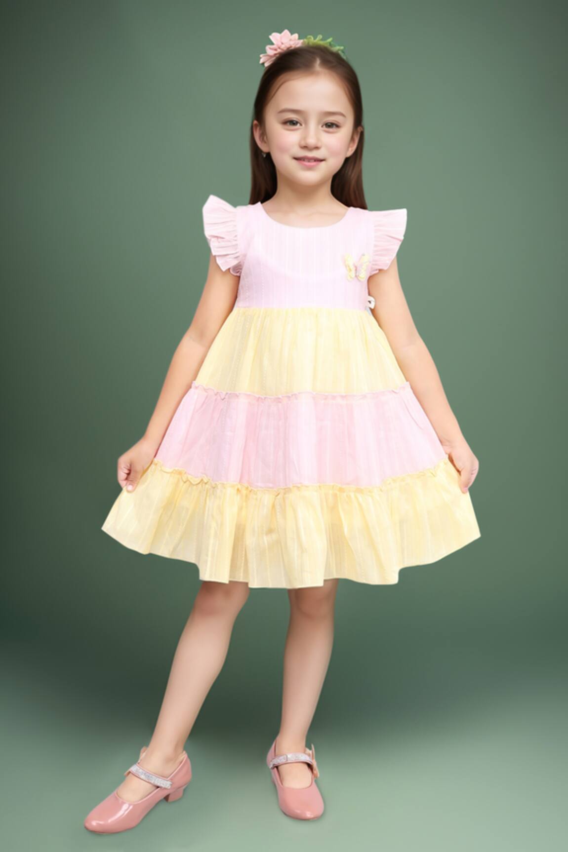 Samyukta Singhania Pink & Yellow Tiered Dress 