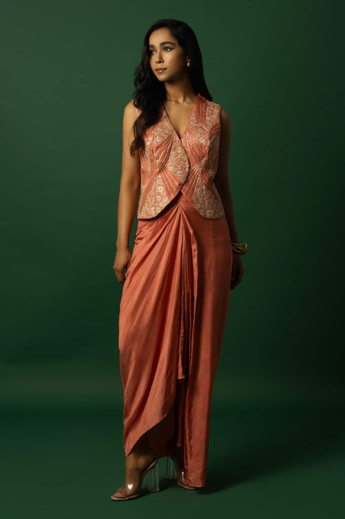 DAY AND MOOD Burnt Orange Dola Silk Kurta Set 