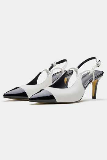 Oroh White & Black Slingback Heels 