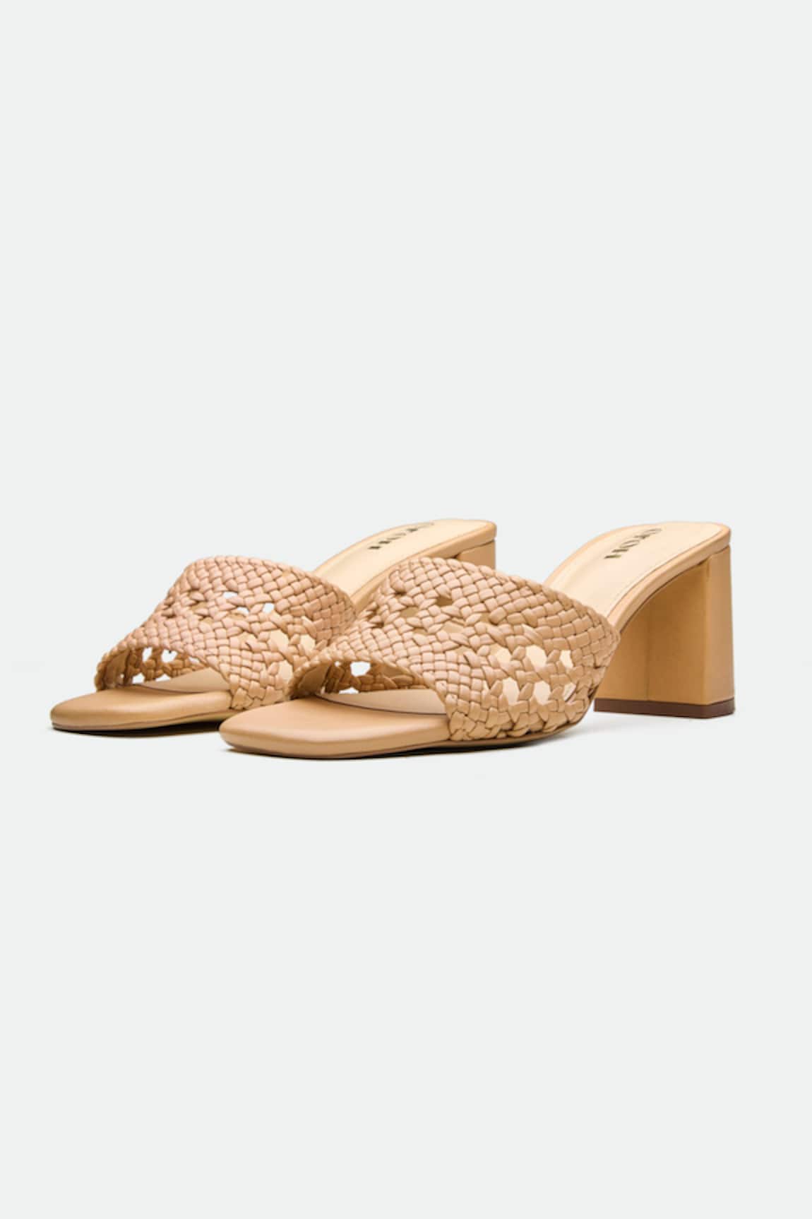 Oroh Beige Woven Block Heels 