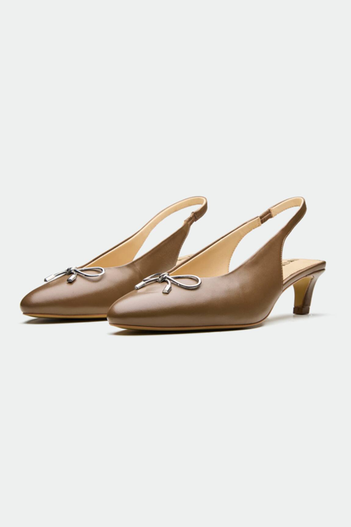 OROH Brown Slingback Heels with Bow Detail 