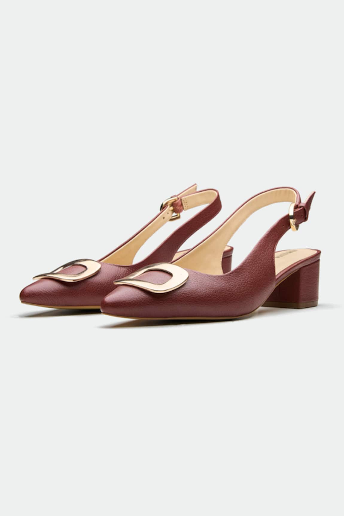 OROH Maroon Leather Slingback Heels 