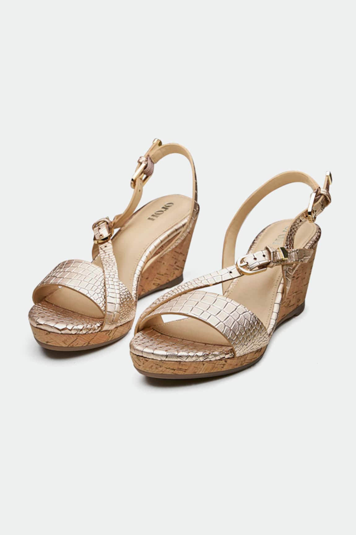 OROH Gold Dundee Designer Wedge Sandals 