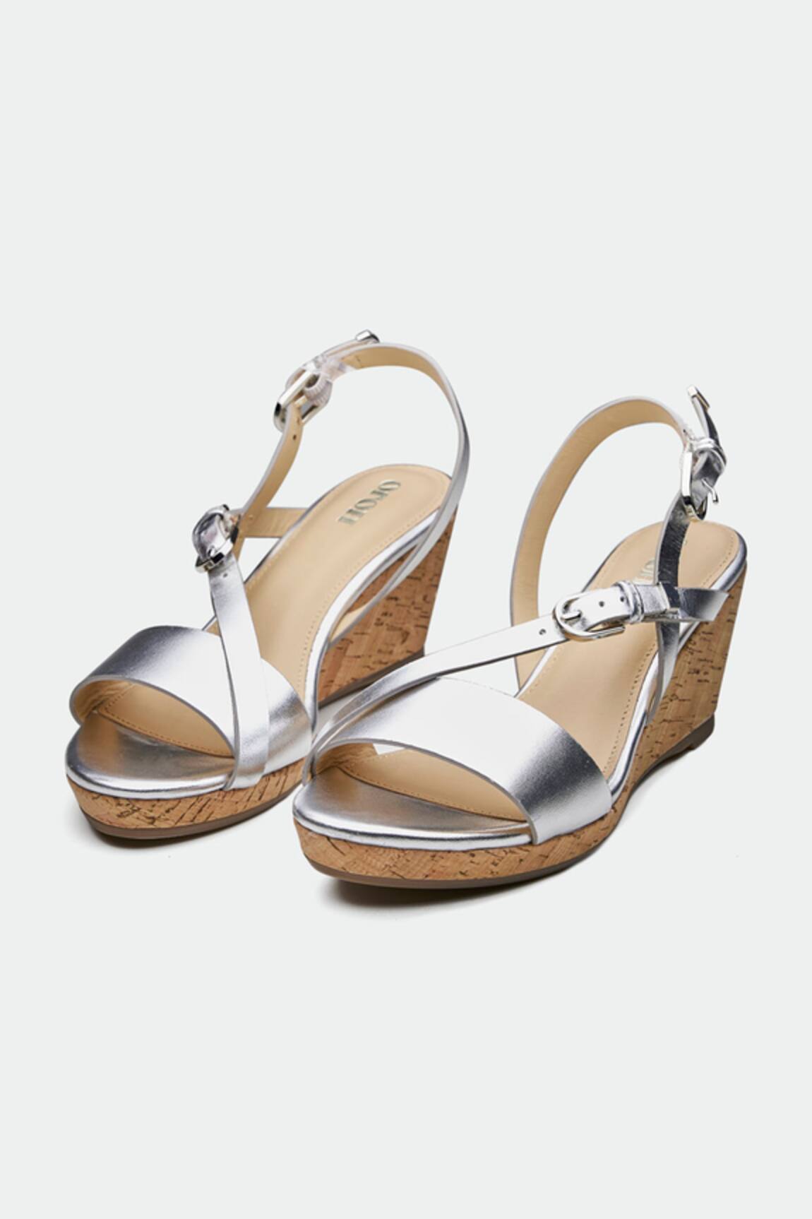 OROH Silver Genuine Leather Wedge Sandals 
