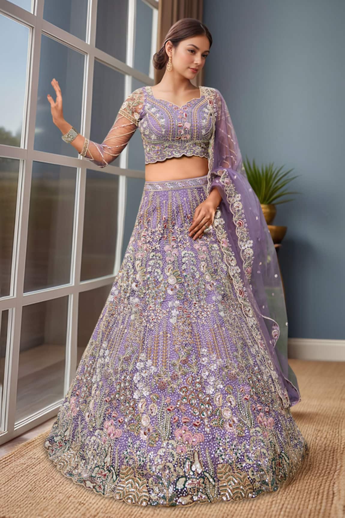 Samyukta Singhania Mauve Embroidered Lehenga Set 