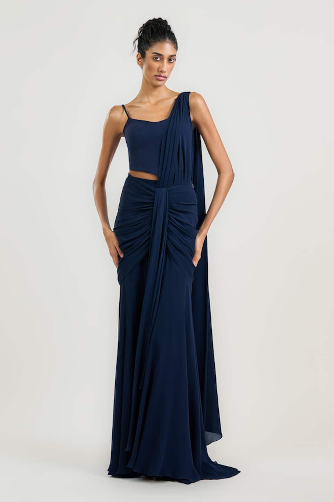 OTT Navy Blue Pre-Draped Saree 